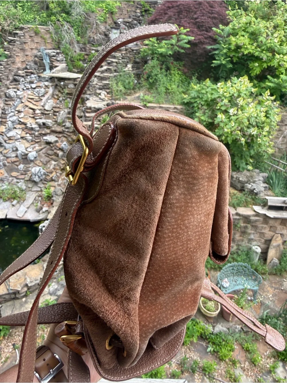 Gucci Suede Bamboo Mini Backpack Brown Leather Italy Vintage - Picture 9 of 17